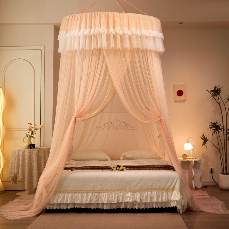 Foldable Canopy Mosquito Net Bed - No Installation Required Round Dome Design Double Door Steel Wire Frame Multiple Colors 120x200cm bed
