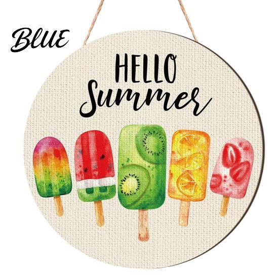 Wooden Hanging Sign Hello Summer Door Sign, Ice Pop Flip Flop Welcome Hanger, Outdoor Patio Decor Farmhouse Wreath for Front Home Porch Nautical Style