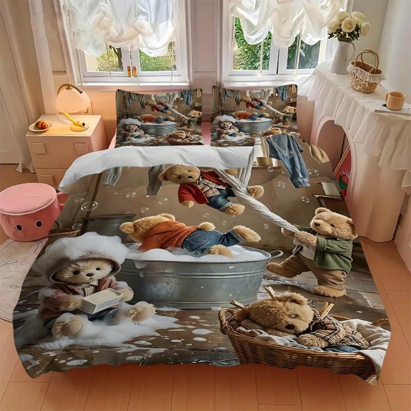 3pcs Anime Teddy Bear Bedding Set - Includes One Quilt Cover and Two Pillowcases (No Core) - Perfect for Bedroom and Guest Room Decoration,