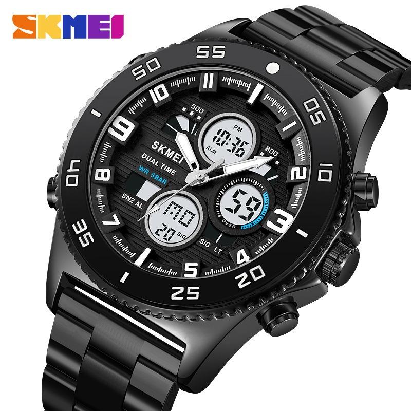 Men's Cool Large Dial Waterproof Dual Display Dual Movement Multifunctional Quartz Electronic Watch