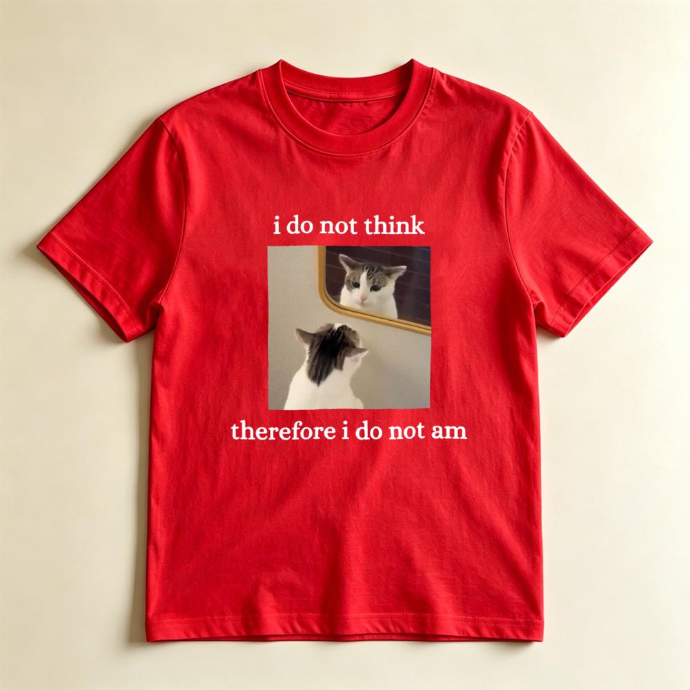 I Do Not Think Therefore I Do Not Am Funny Cat Meme Casual Graphic Tshirt Philosophy Cat Meme Tee Unisex Unisex Fashion Cotton Tops S
