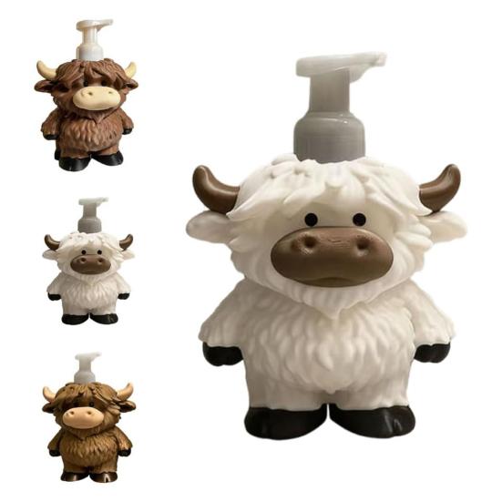 Highland Cow Liquid Soap Dispenser Shampoo Body Hand Wash Shower Gel Facial Cleanser Container Bathroom Refillable Empty Press Pump Bottle