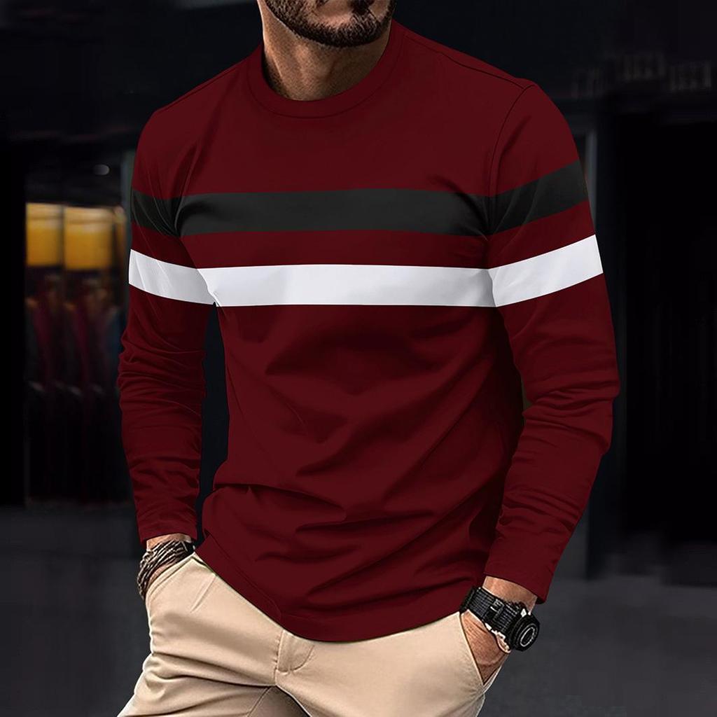 Men's Color Block Casual Round Neck Long Sleeve Sports T-shirt