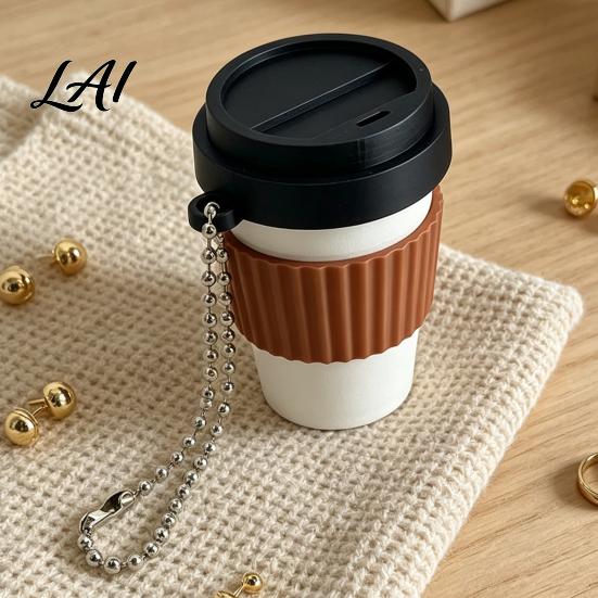 Coffee Cup Shape Clicker 3D Printed Clicker Press Fidget for Finger Stress Relief Backpack Hanging Toy with Ball Chain Relief