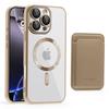 Gold Shield CD Pattern Magnetic Suction Case + Card Bag Suitable for IPhone 16 Mobile Phone Case Apple 15PM Anti-fall Protection Case