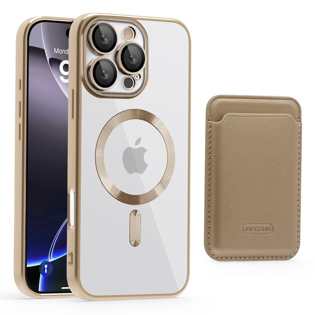 Gold Shield CD Pattern Magnetic Suction Case + Card Bag Suitable for IPhone 16 Mobile Phone Case Apple 15PM Anti-fall Protection Case