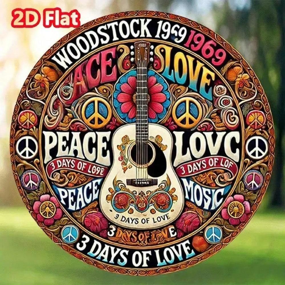 Vintage Guitar Flower Metal Tin Sign Wall Art Decor
