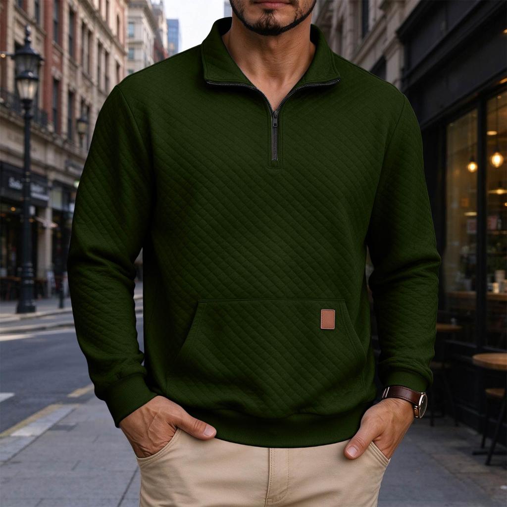 Men's Quarter-Zip Sweatshirt with Pocket, Long Sleeve Pullover for Casual Wear