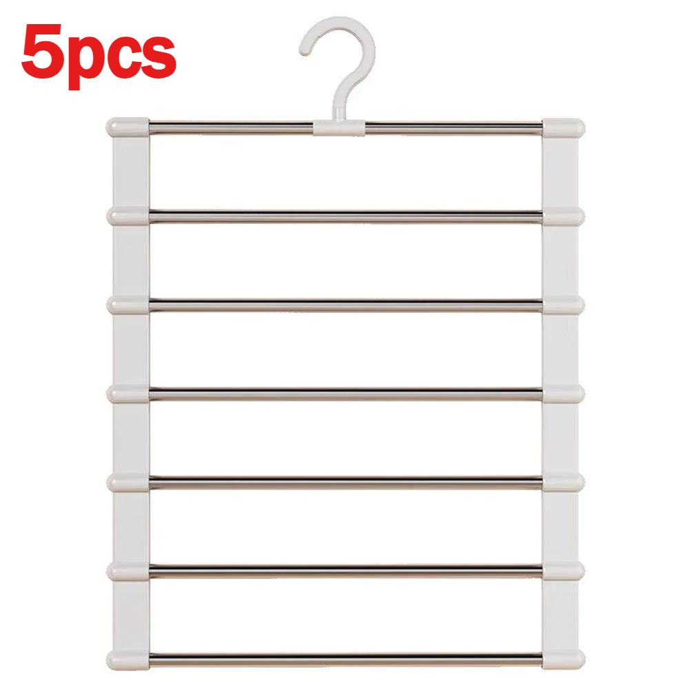 5pcs Multifunctional Pants Hanger Space-Saving Trouser Rack Organizing Jeans Slacks Skirt Garment Hanger for Closet Wardrobe