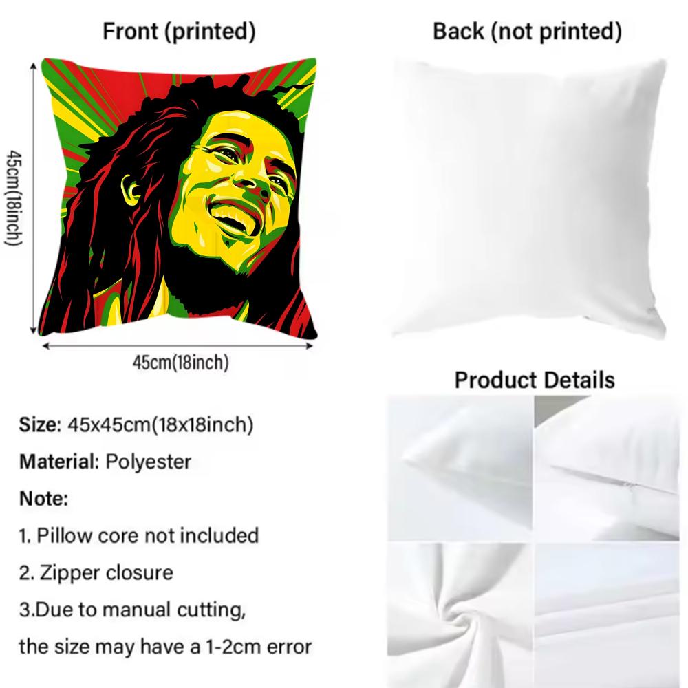 B-Bob M-Marley Chanteur Housse de Coussin Motif Imprimé Taie d'oreiller Pour Salon Canapé Housse de Coussin & Décoration de Chambre à Coucher