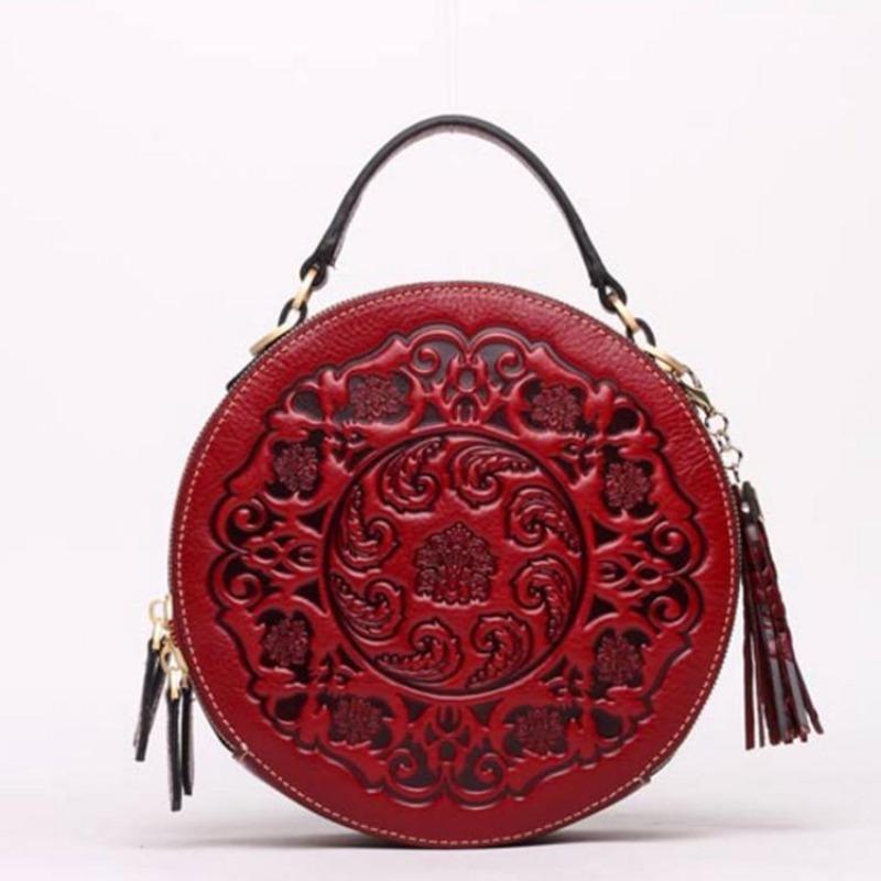 Summer Style Women's Shoulder Bag with Artistic Style, Leather Crossbody Shoulder Bag, Cowhide Small Round Bag