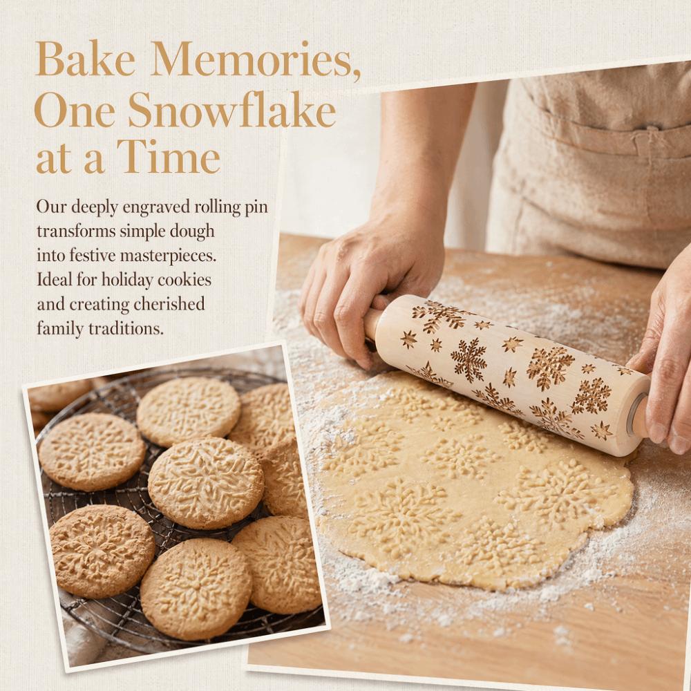 Wooden Embossed Rolling Pin Snowflake Pattern Cookie Rolling Pin Kitchen Decor