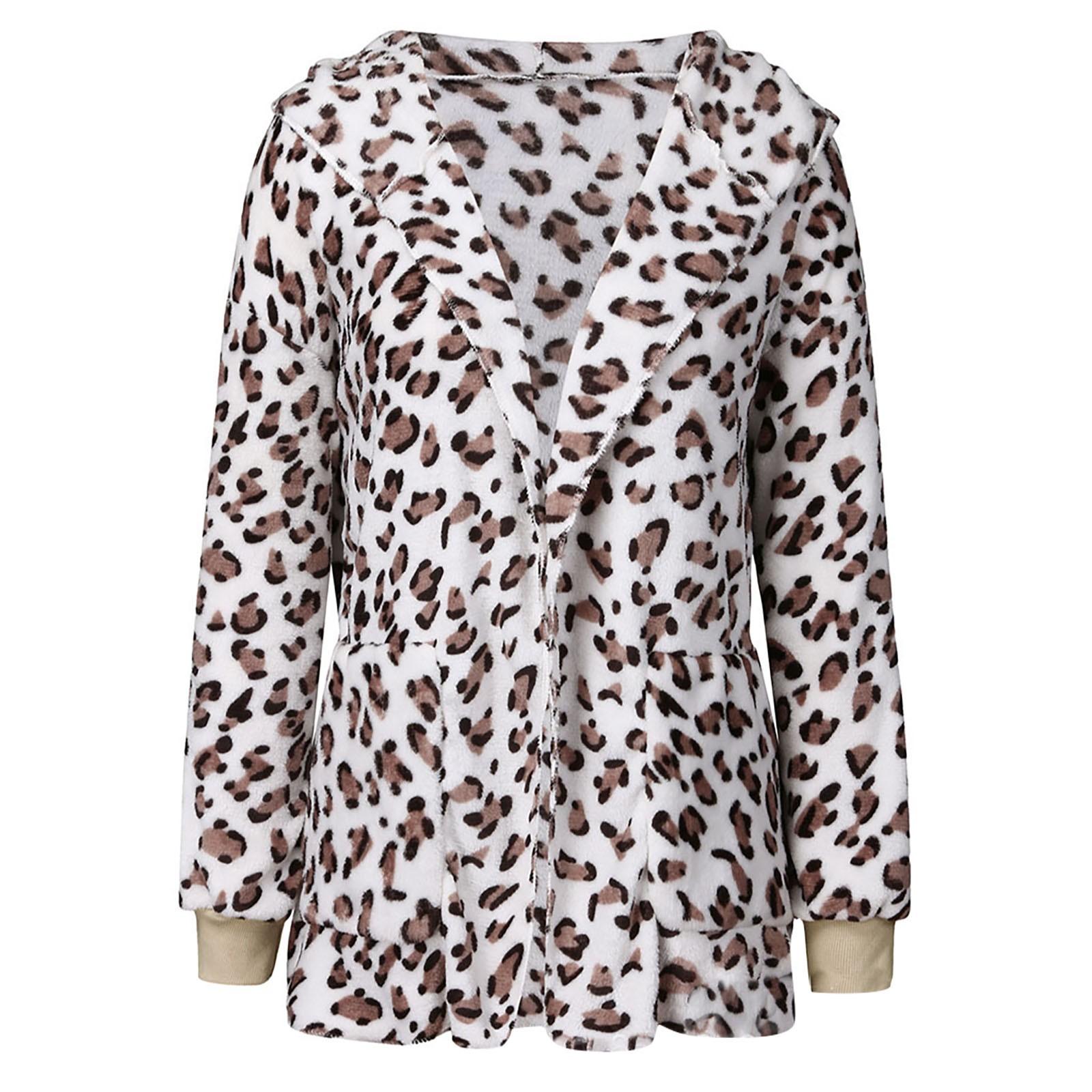 

Women s Winter Fashion Casual Cardigan Leopard Print Hooded Cardigan M белый