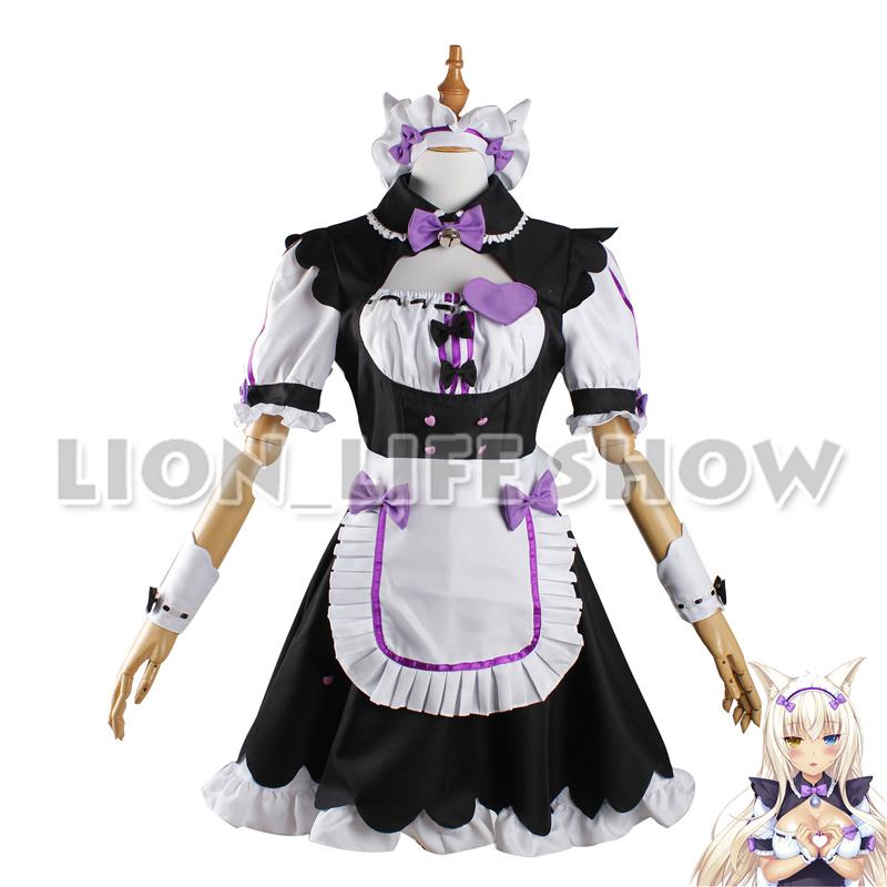 Biamoxer Womens NEKOPARA Chocola Vanilla Maid Cosplay Costume Sexy Cute Dress Full Set