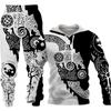 Mens Hooded Sweatshirt Set Wolf 3D Print Long Sleeve Tracksuit Streetwear Casual Fall Winter