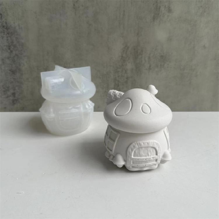 Mushroom House Resin Jar Silicone Molds with Lid Silicone Candle Holder Molds for Jewelry Box Storage Jar Decoration