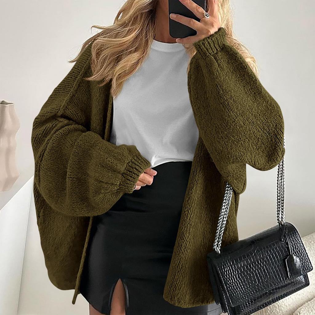 Women's Fashion Solid Color Coats Long Sleeved Knitted Casual Cardigan Sweater Jacket