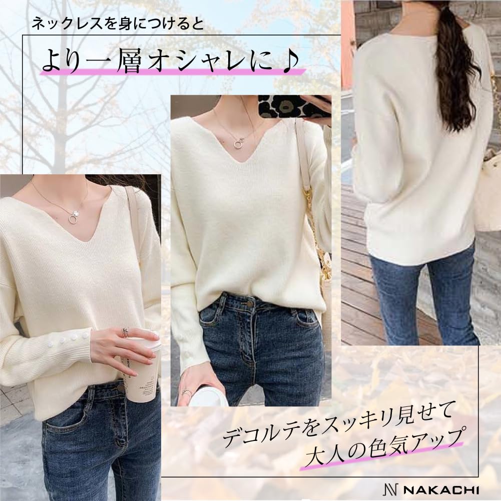 NAKACHI Ribbed Knit Top with Elegant and Buttoned Style Women's V-Neck Sleeves, Casual, Fall/Winter (Beige)