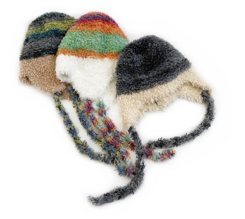 Korean Style Children's Colorful Plush Knit Hat - Soft, Warm Wool with Ear Protection