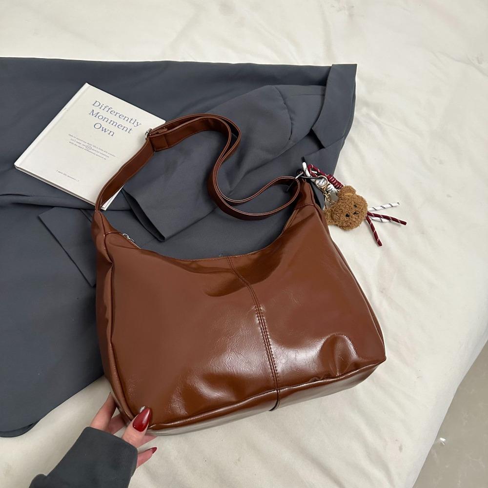

Zipper PU Leather Shoulder Bag With Pendant Women s Handbag Fashion Hobo Bag Girls коричневый