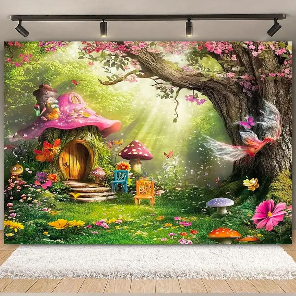 Fairy Tale Enchanted Forest Backdrop Photography Wonderland Dreamy Jungle Mushroom Baby Birthday Party Backgrounds Decor Prop