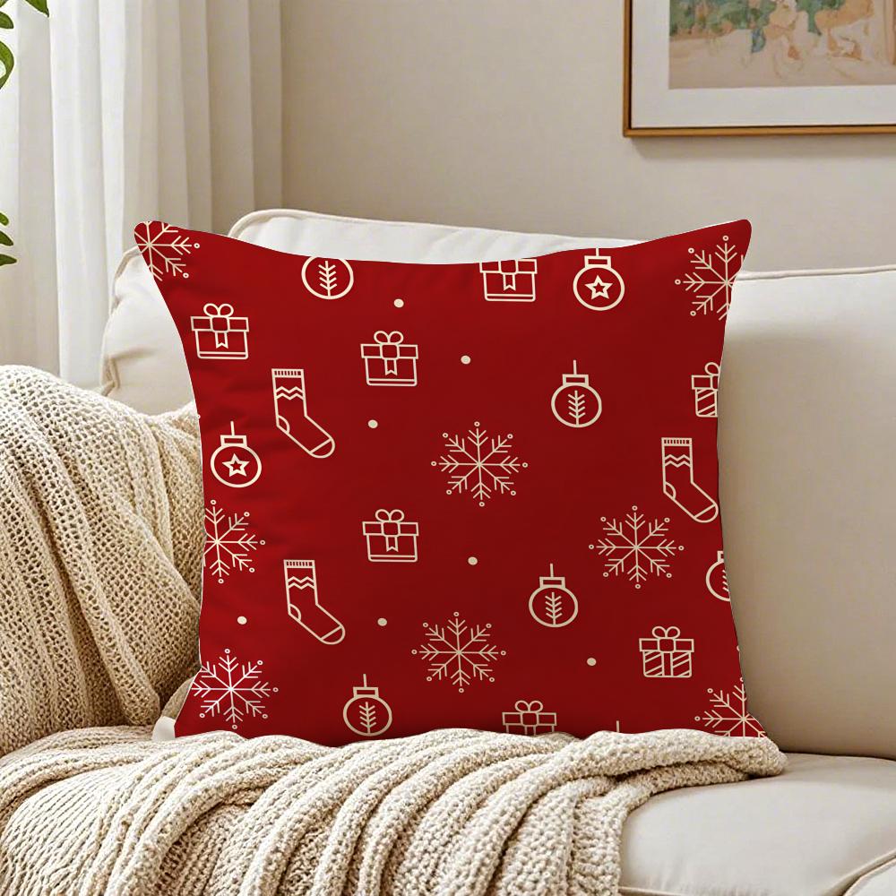 Christmas red bell socks Santa Claus Cushion Cover Linen Minimalist Soft for Sofa Bed Home Room Decor