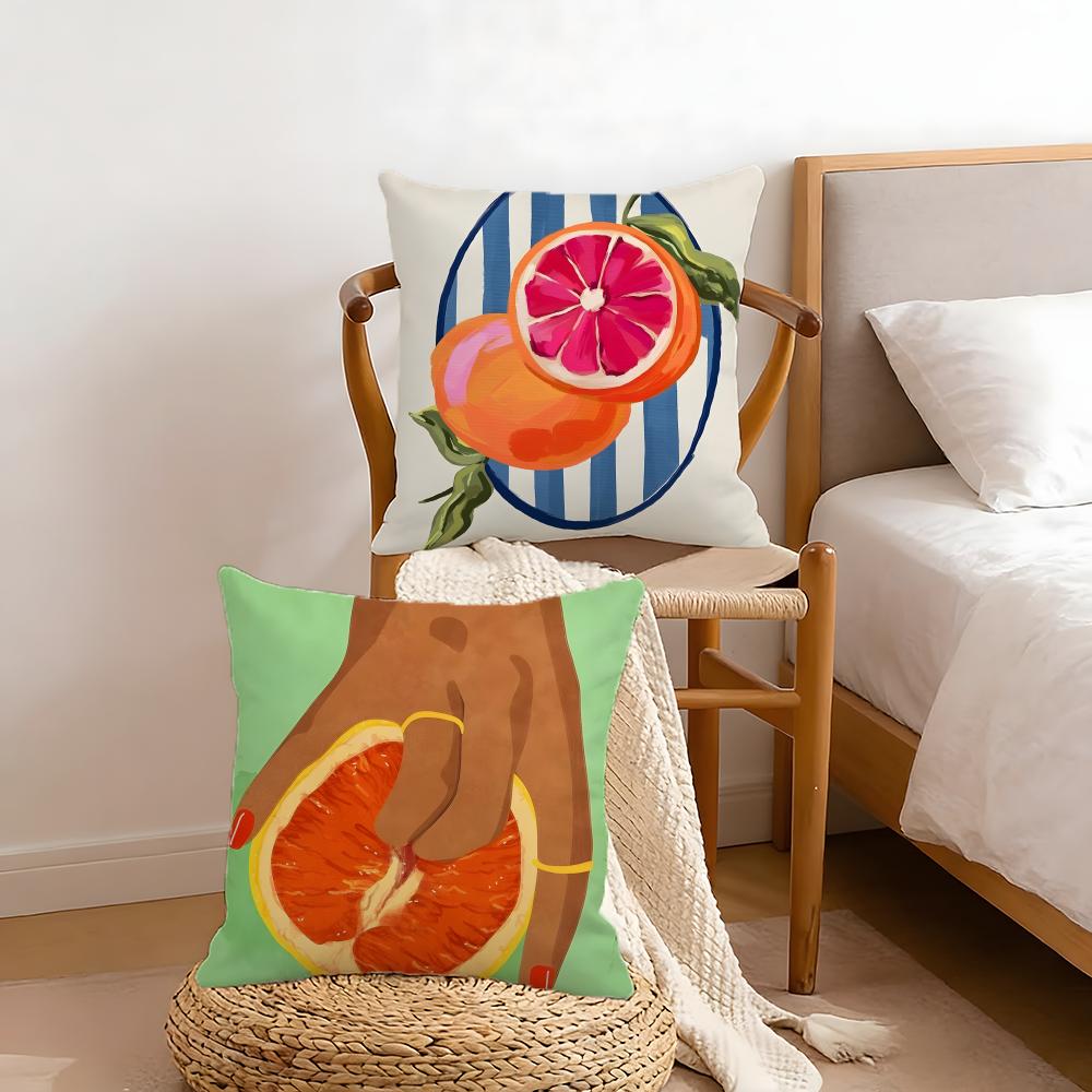 Grapefruitillustration Cushion Cover Anti-Dust Mite Short Plush Pillowcase - Invisible Zipper Silky Soft Sofa Cushion Cover