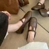 Retro Flat-soled T-buckle Single Shoes, Small Leather Shoes, Autumn New British Style Engraved Mary Jane Shoes