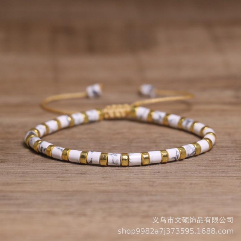 Turquoise Heishi Bead Bracelet – Gold Accent Adjustable Boho Jewelry, Spiritual Protection Gift for Women