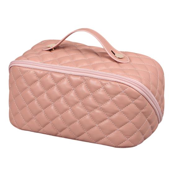 

Гладкий органайзер для туалетных принадлежностей на молнии, портативная великолепная модная сумка для хранения косметики с ромбовидным узором One Size розовый