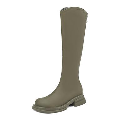 Mikrofaser Herbst Winter Schuhe Dicke Mittelhohe Absätze Motorradstiefel Runde Zehenpartie Europäischer Stil Warmhalten Oberschenkelhohe Stiefel