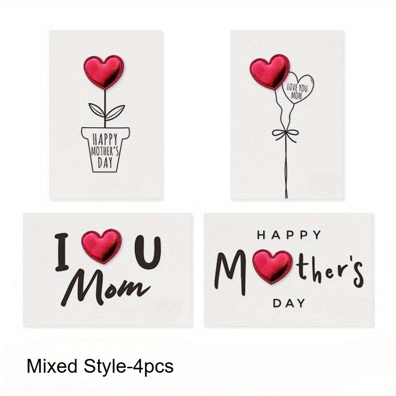 4pc Mother s Day Card with Leather 3D Heart Design Mother s Day Gift Decoration Greeting Cards A Unique and Elegant Gift for Mom