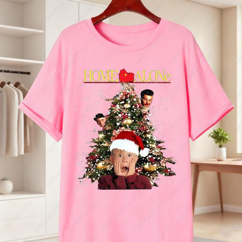Unisexs Womens 90s Alone Movie TShirt Kevin McCallister Christmas Tree Holiday Party Casual Tee for Nostalgic Fans Clothing