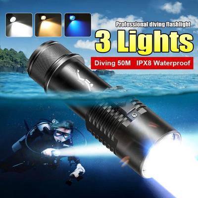 Professional Diving Flashlight Triple Light 40000LM Diving Torch Long Range Lamp Amphibious Dive Torch Scuba Flash Light