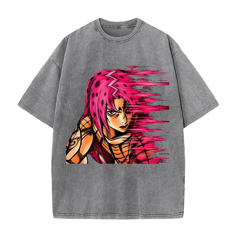 JoJo's Bizarre Adventure Diavolo King Crimson Printed Streetwear Men Women Washed Cotton T-shirts Vintage T Shirt Loose Clothing
