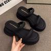 High sense of advanced heightened thick-soled cool slippers women wear small sandals in summer casual beach shoes wedge heel one-word drag