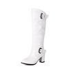 Meotina Women Knee High Long Boots Round Toe Chunky High Heels Zipper Buckle Gogo Boots Ladies Fashion Shoes Winter Black 43