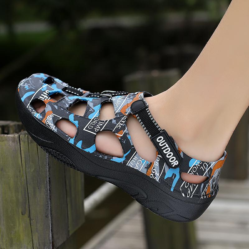 

2025 лето новая платформа пляжная обувь дышащая нескользящая сумка голова дырочная обувь повседневная для ходьбы мужские сандалии 40