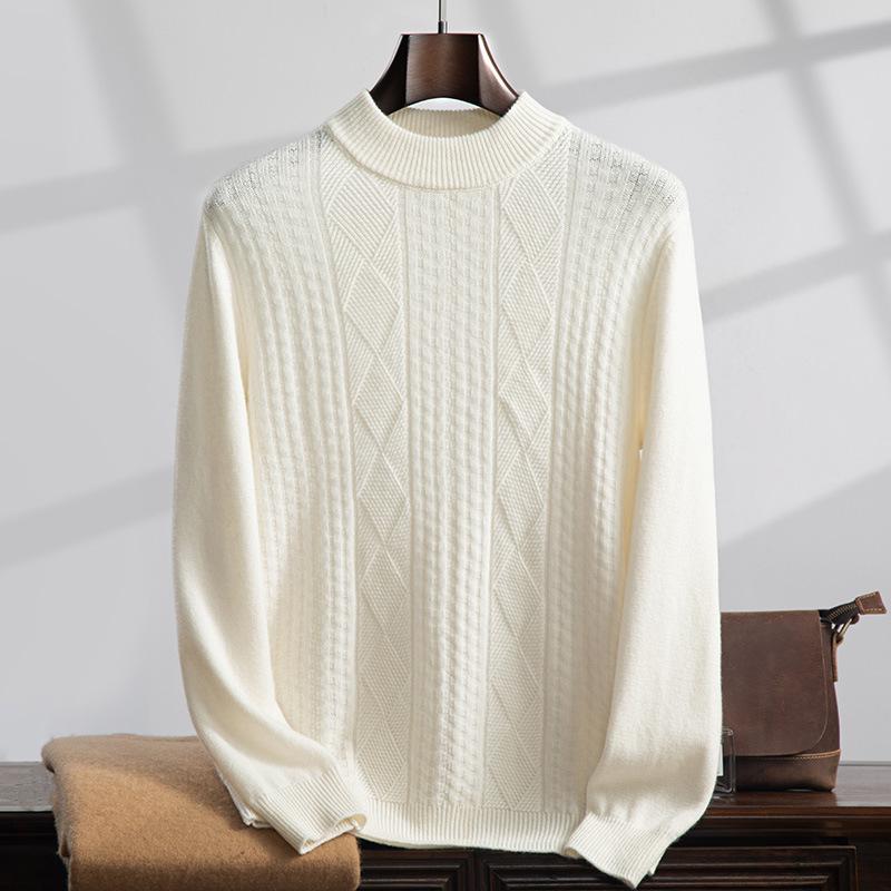 

Мужской кашемировый свитер крупной вязки - Осень/Зима 2025, Свободный крой, Полувысокий воротник, Нежный стиль M