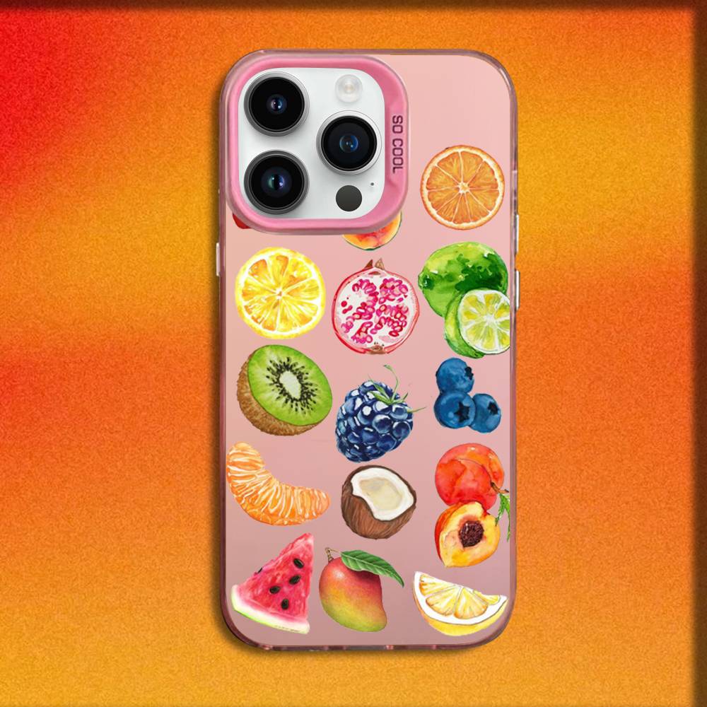 Phone Case For iPhone 16,15,14,13,12,11,Mini,Pro,E,MAX Pink Candy Matte Shockproof Summer Fruit Pattern Collage Cover