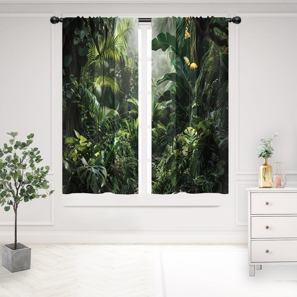 Dinosaur Window Curtains Jurassic Dino Boys Kids Girls Animals Nature Wild Forest Leaf Cute Teen Room Drapes Curtain Made Of Polyester With Rod Pocket