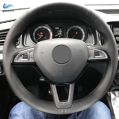 Car Steering Wheel Cover For Skoda Octavia Superb Fabia Citigo Roomster 2013- Rapid Karoq Kodiaq Black Perforated Leather
