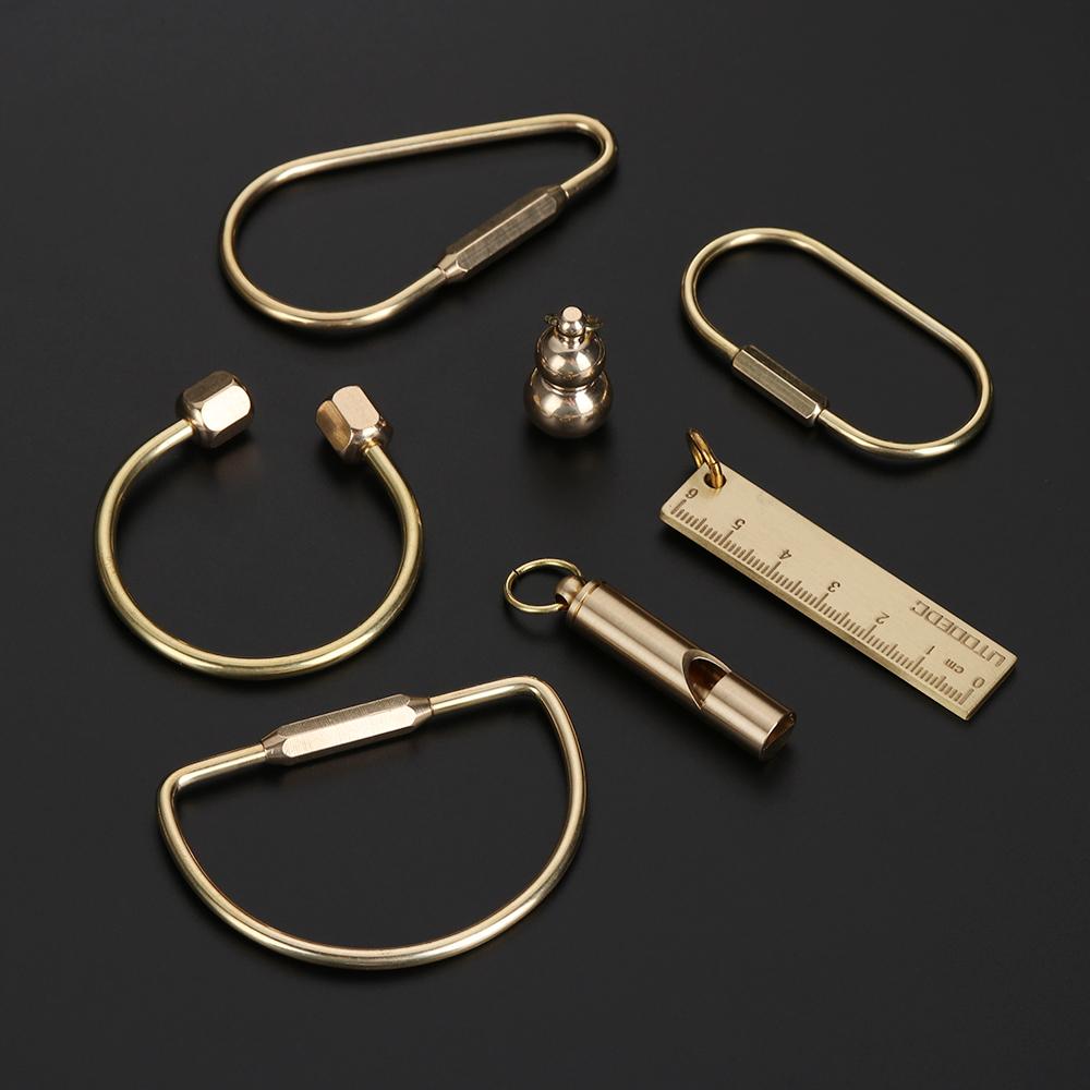 Creative Brass Keychain Portable Key Ring Pendant Whistle Ruler Buckles DIY Unique Organizer Tools Jewelry Keychain Accessories