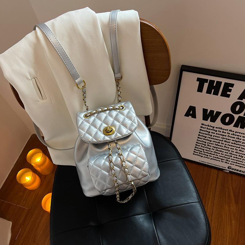 Rhombus Chain Backpack Women's Niche Design Fashion Bucket Bag New Versatile Small Backpack