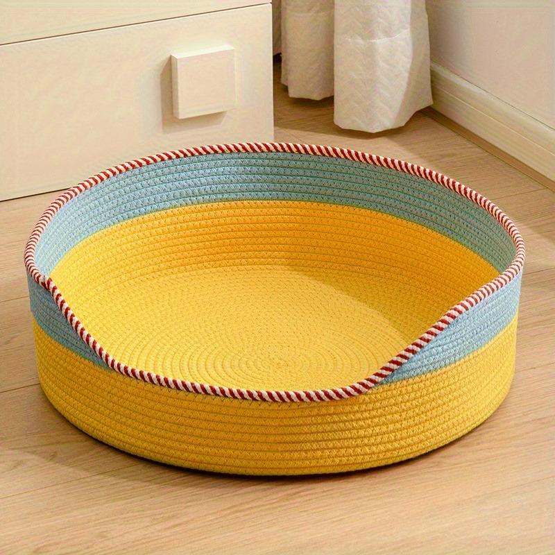 Hemp Rope Cat Bed & Scratching Post - Multi-Functional Pet Lounger with Striped Design, All-Season Sleeper Scratcher for Indoor 50cm жёлтый