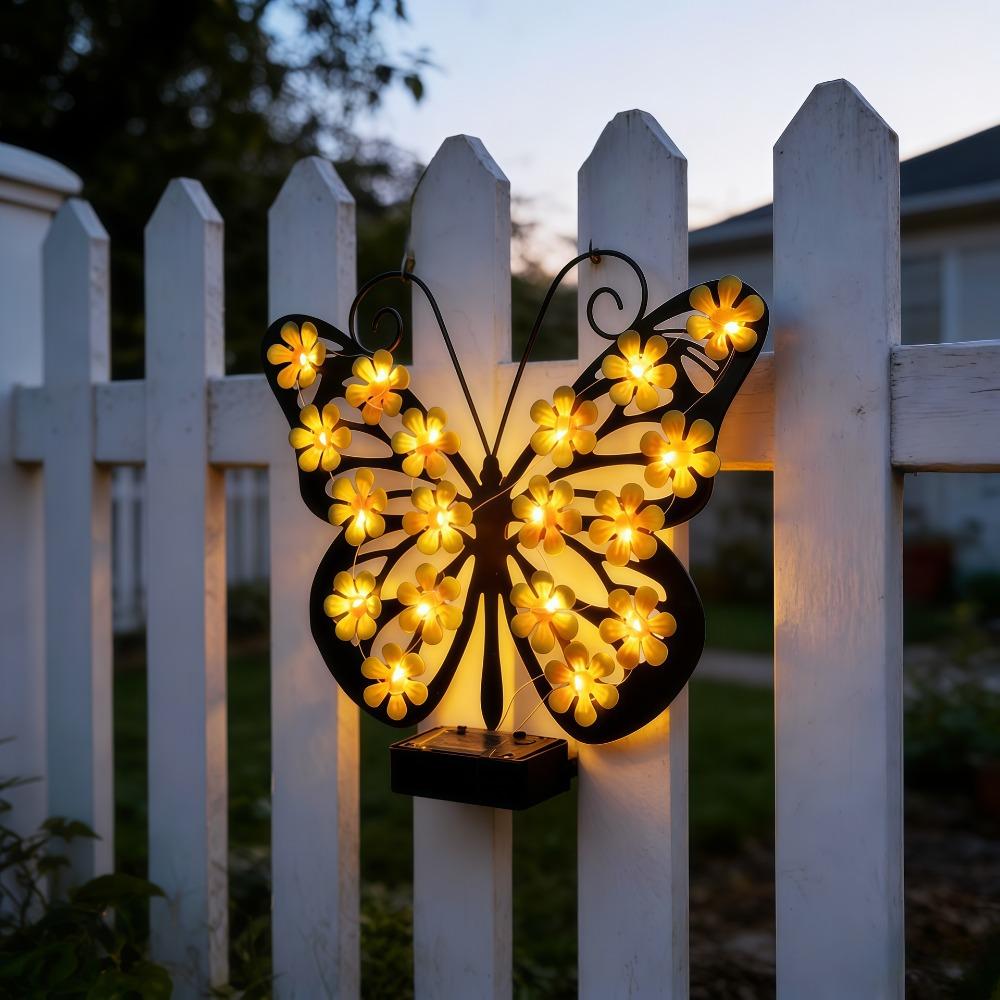 Zewnętrzna Lampa Ścienna Solarna z Dekoracją Motyla – Lampa Krajobrazowa do Ogrodu i Dziedzińca Willi / Lampka Ścienna Ambientowa