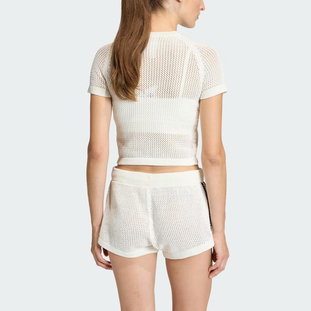 Adidas Originals Cali T-Shirt Slim Fit Mesh Short Sleeve Logo Print Off White Women KE0200
