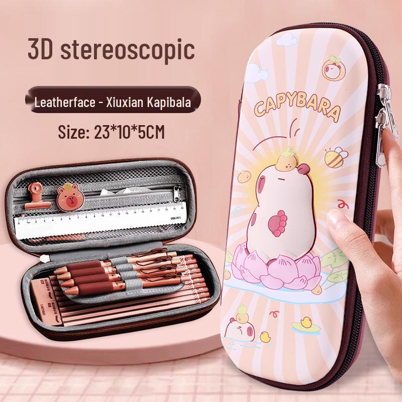 3D Cartoon Multifunctional Leather Pencil Case for Grades 1, 2, & 6 - Large Capacity for Boys & Girls