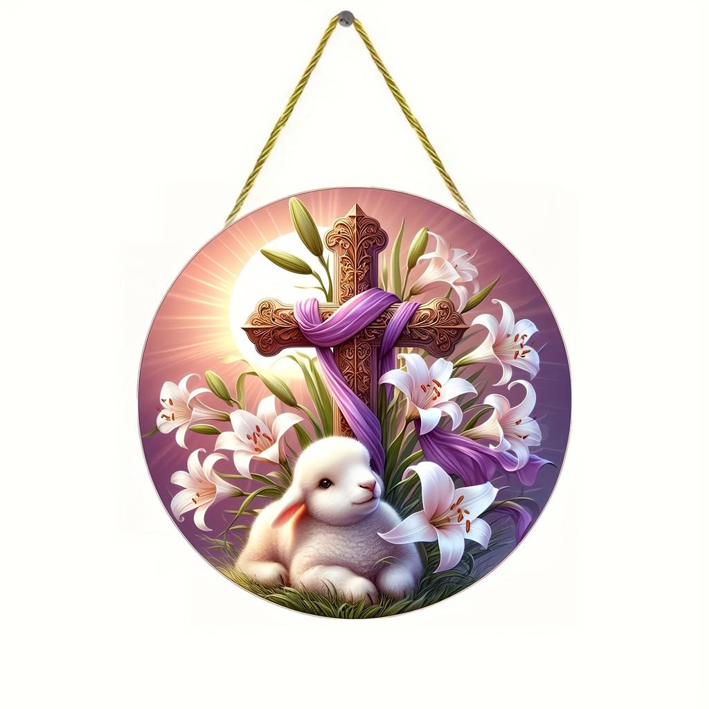 2D Flat Acrylic Flower Cross and Lamb Pattern, Indoor and Outdoor Decoration - No Battery/electricity Required, Free Day Decoration,