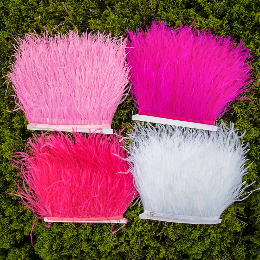 1Meter Red Ostrich Feathers Trim on Tape Ribbon Fringe 8-10cm Fabric Skirt Sewing Trimmings Feather Dress Clothes Decoration